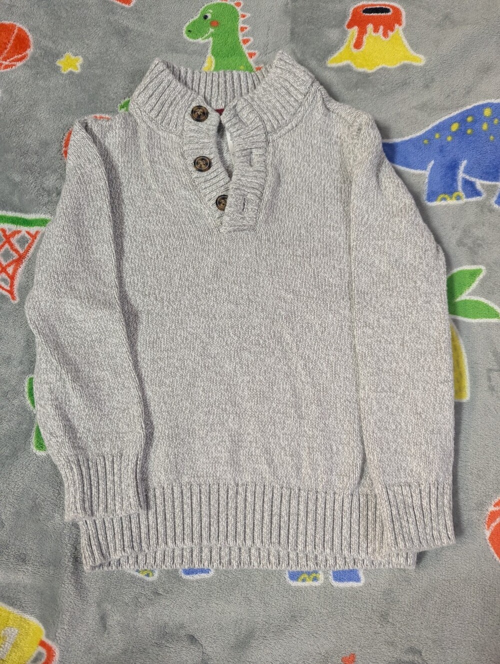 Toddlers Grey Button-Neck Knit Sweater, Carter's